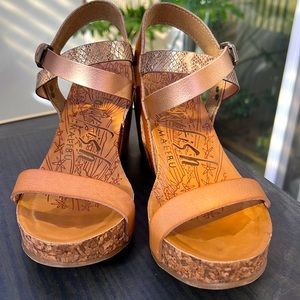 Blowfish Gold Snakeskin print Cork Wedge Sandals